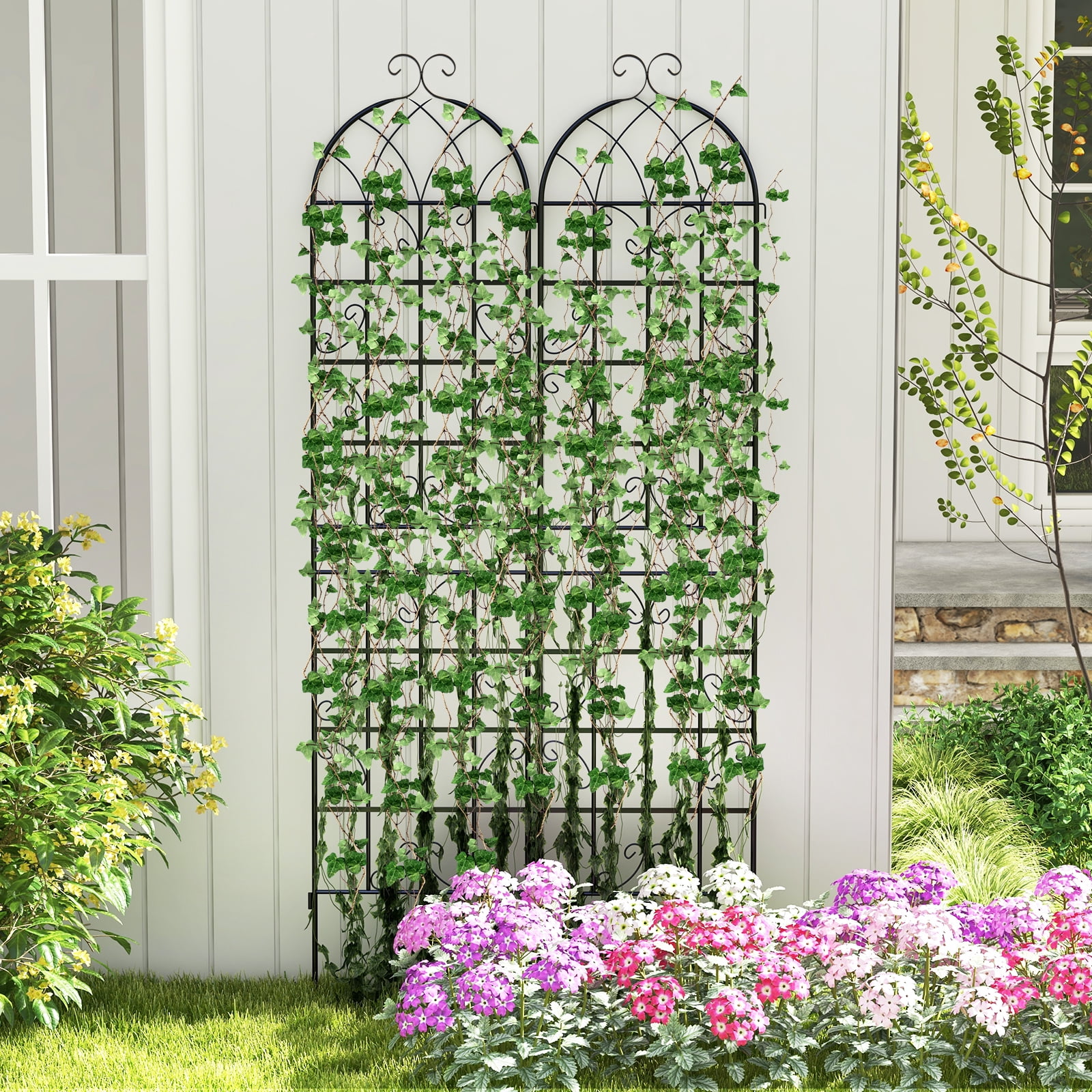 Patiojoy Metal Garden Trellis for Climbing Plants 2 Pack Fence Trellis Panels 87�� Tall Retro Style Cucumber Trellis