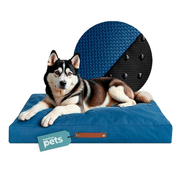 Cama Antiestrés de Foam para Perro Grande y Gato, Colchoneta Lavable Esquima (Azul,95x65 cm)