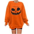 thumbnail image 1 of Chandails en Molleton Visage de Citrouille d'Halloween pour Femmes Manches Longues Surdimensionnées Col Rond Orange Pull Tops, 1 of 7
