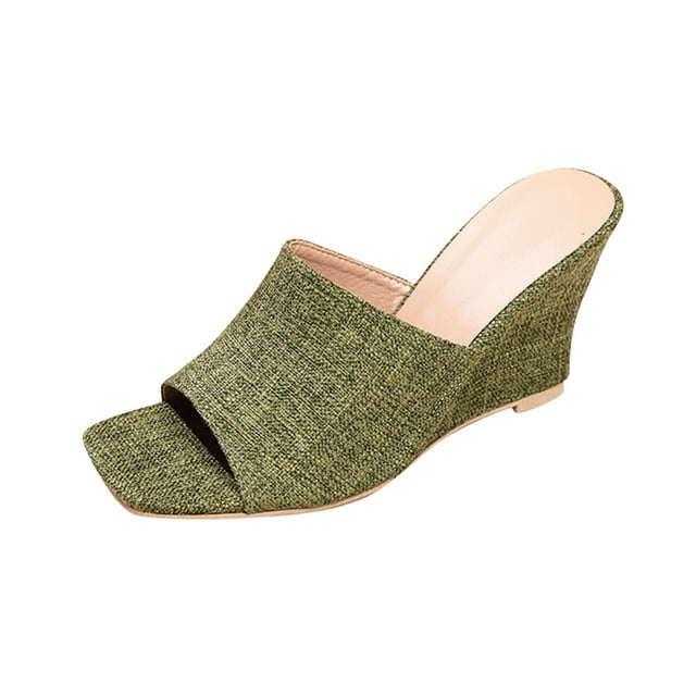 Womens Summer Shoes Fish-Mesh Wedge Heel Cushioned Slides