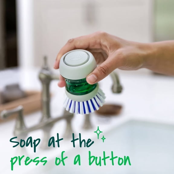 1 Pack Odor Resistant Soap Dispensing Palm Brush, Antimicrobial Dish Scrub Brush with Built-In Soap Dispenser, Scratch-Free Cleaning Brush for Kitchen, Sink, Pots and Pans