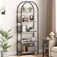 thumbnail image 4 of 5 Tier Arched Bookshelf Bookcase Display Racks 70.8inch Tall Standing Bookshelves Metal Frame Rustic Storage Rack Shelf Brown Book Shelf for Bedroom, Living Room, Home Office, 4 of 8