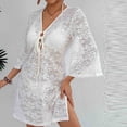 thumbnail image 4 of Warop Women's Summer Cover-up Dress, Sheer Deep V-Neck Long Sleeve Loose Fit Knit, Sun Protective for Beach and Vacation, 4 of 5