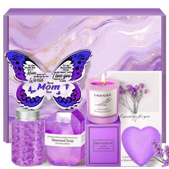 Mothers Day Gift Basket for Mom: Relaxing Spa Gift Basket Set with Butterfly-Shaped Acrylic Keepsake, Unique Mom Gifts from Daughter Son, Birthday Thanksgiving, Christmas