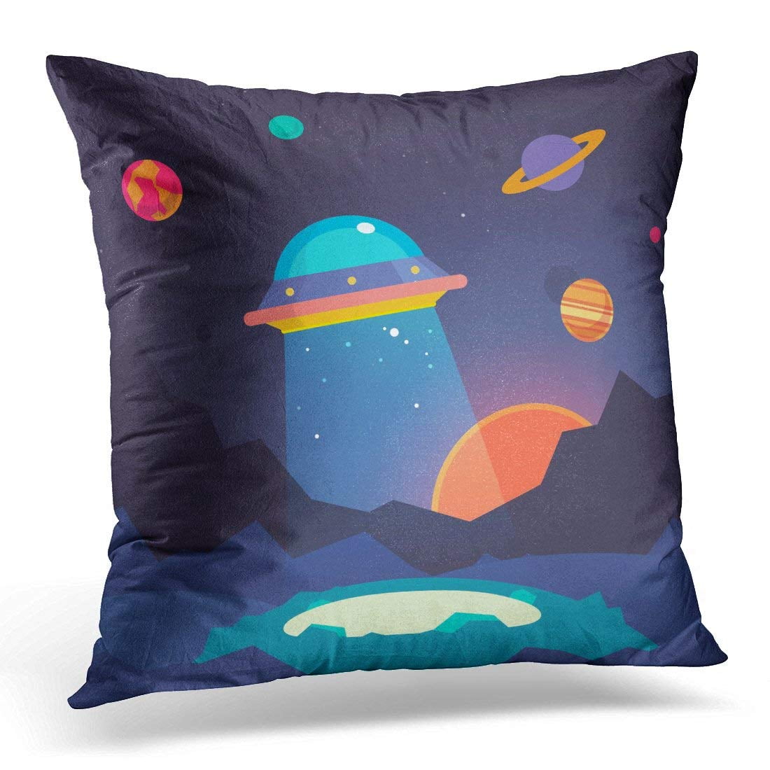 Erehome Space Night Alien World Landscape And Ufo Spaceship With Beam Of Light On Starry Sky Flat Planet Pillow Case Pillow Cover 20x20 Inch Walmart Canada