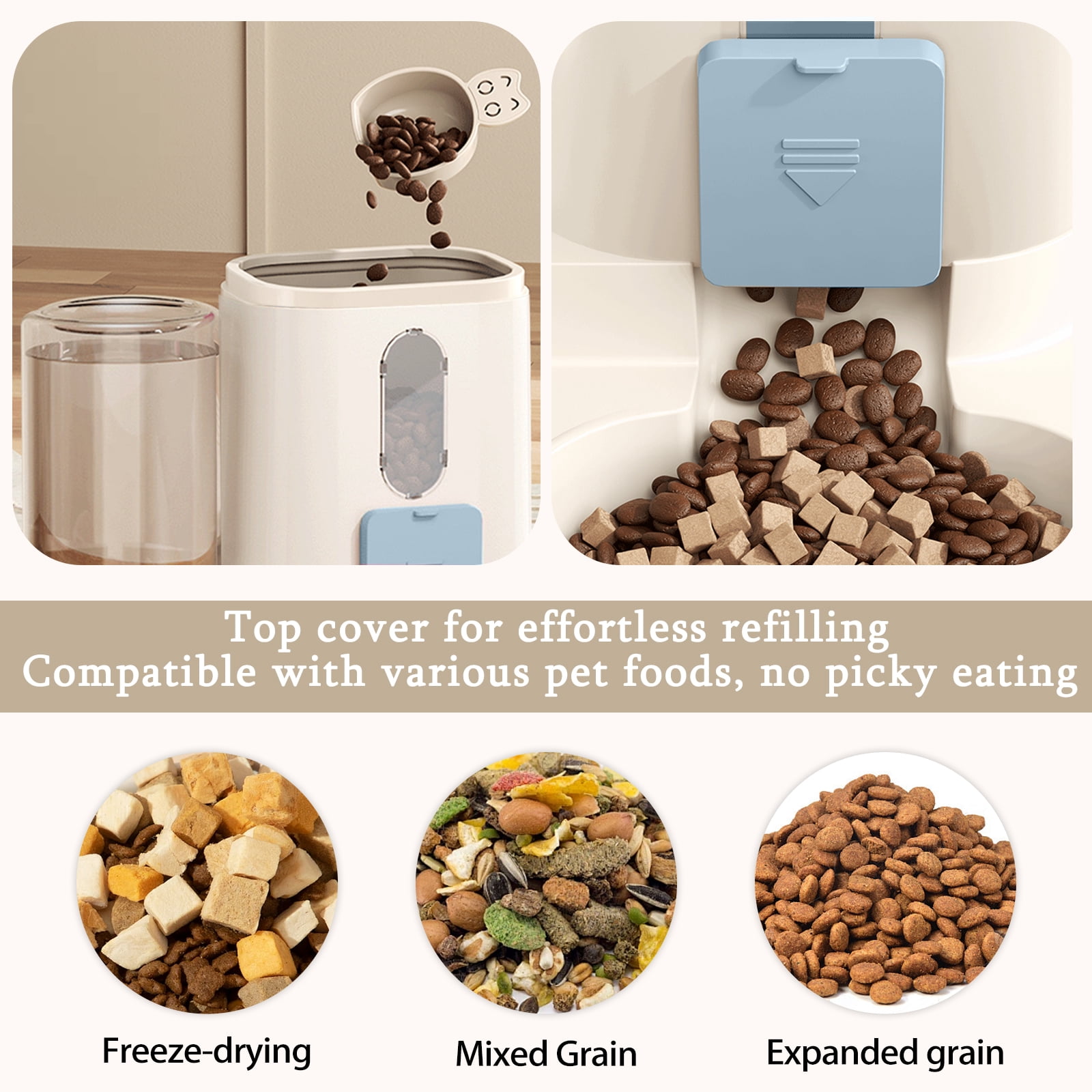 2 in 1 Pets Feeder and Water Dispenser Combo Set, Pet Cat Dog Automatic Feeder and Water Dispenser for Small and Medium Pets Cats Dogs, Blue