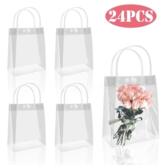 Gift Bags Clear with Handle Reusable Plastic Bags Small Gift Candy Bags for Birthday Christmas Party 5.9" x 6.3" x 2.8" 24 Pcs