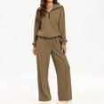 thumbnail image 2 of ibuvkizy Two Piece Sets for Women Fashion Solid Color Half Zipper Sports Shirt Collar Top Wide Leg Sports Pants Casual Set Two Piece Set Coffee,XXL, 2 of 7