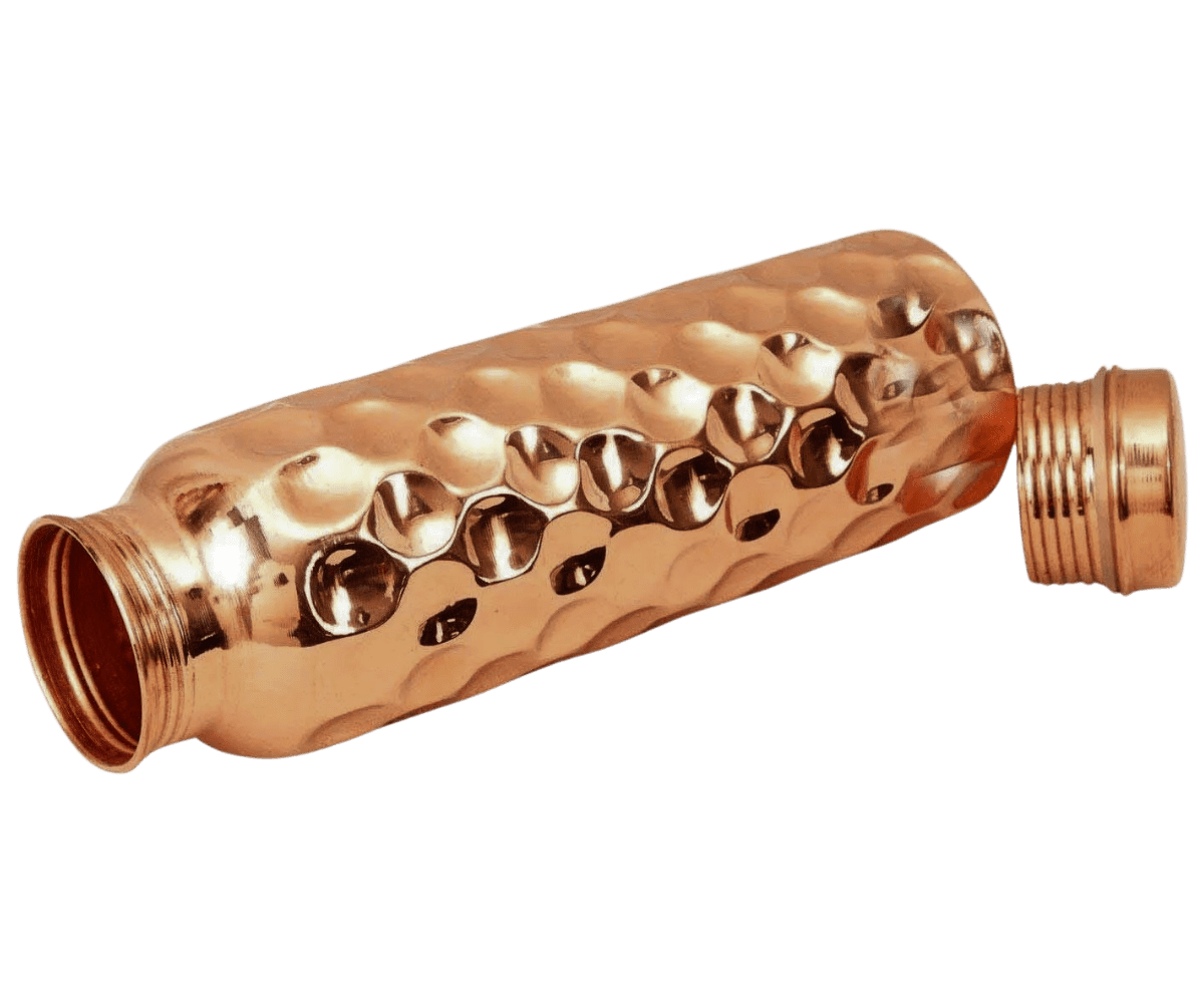 Pure Copper Water Bottle with 2 Matching Copper Glasses | Diamond Cut Design | Leak-Proof Cap | Ayurvedic Healthy Drinking Set | Ideal for Home, Office & Gifting