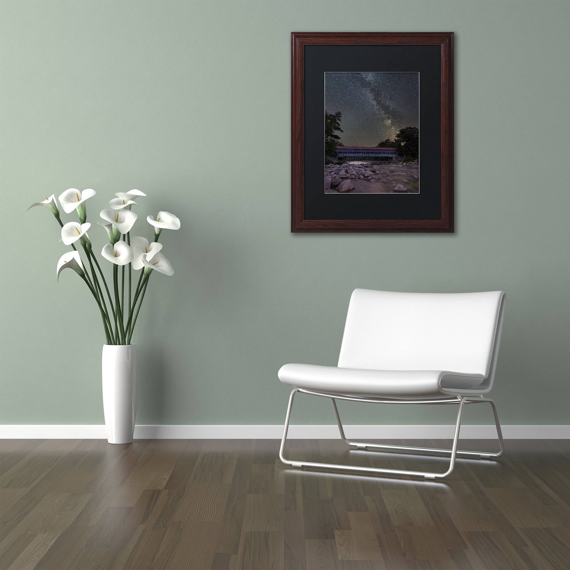 Trademark Fine Art "Swift River Night" Canvas Art by Michael Blanchette Photography Black Matte, Wood Frame