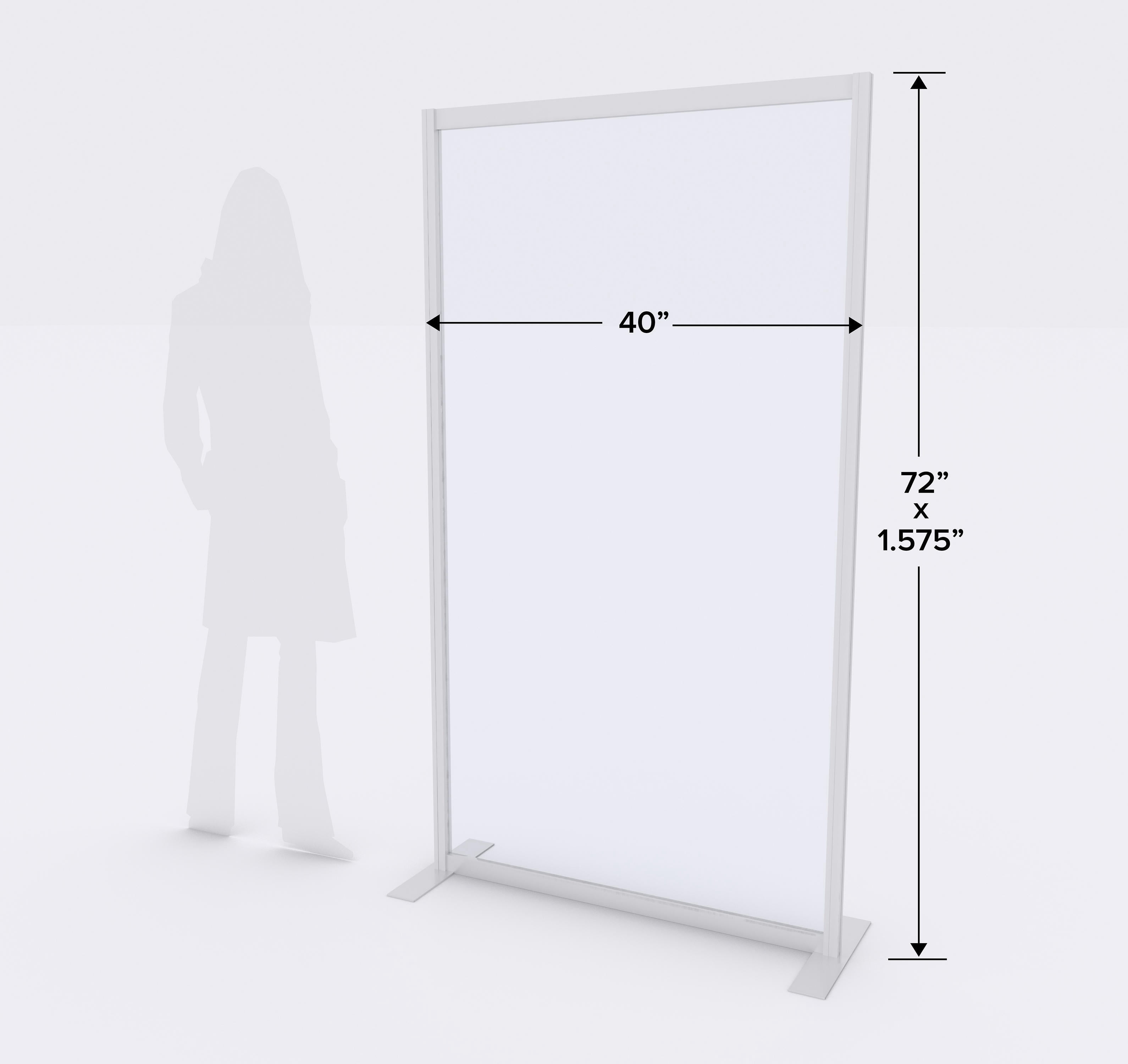 Stationary Floor Partition Rigid Anodized Aluminum Frame single panel - CLEAR - 40L" x 22W" x 72H"