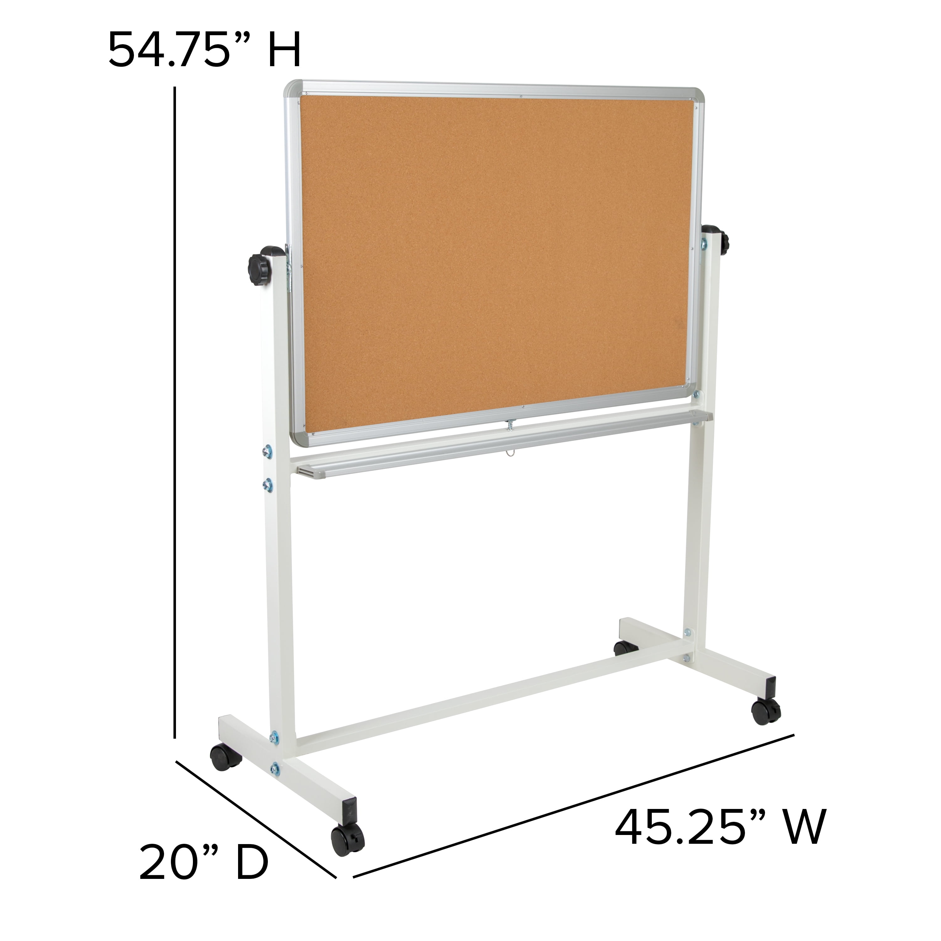 Flash Furniture HERCULES Series 45.25"W x 54.75"H Reversible Mobile Cork Bulletin Board and White Board with Pen Tray