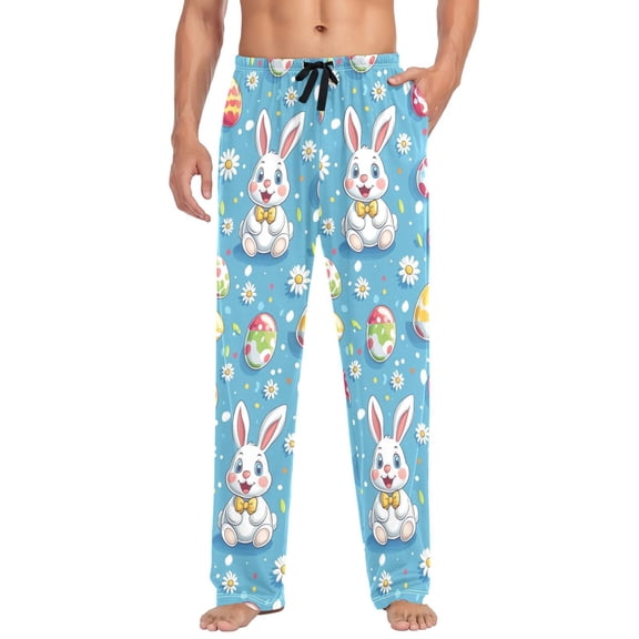 FORMRS Mens Pajama Pants with Pockets Soft Cotton Sleepwear Lounge Bottoms, Sizes S-2XL, Easter Bunny Pattern
