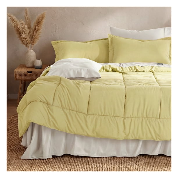 Set Edredón Queen Size + Funda De Almohada + Sábanas 7 Pzas Real Textil Limon Grass - Crudo