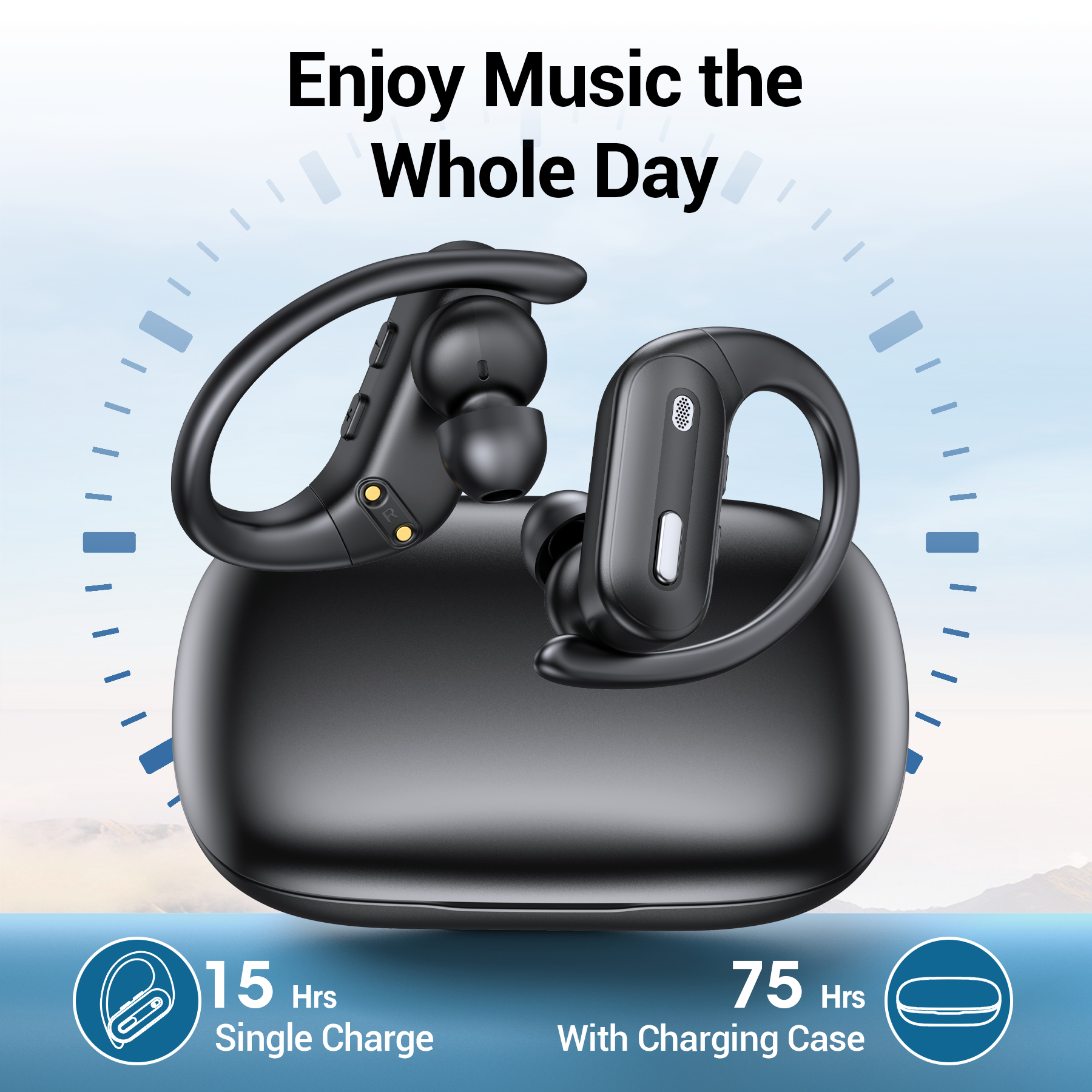 Veatool Active Noise Cancelling Earbuds, 60H Battery, Black photo 6