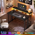thumbnail image 3 of Romorgniz 31.5"D Folding Desk with Monitor Stand, Computer Desk with LED Lights & Hooks, Office Desk for Bedroom, Black, 3 of 9