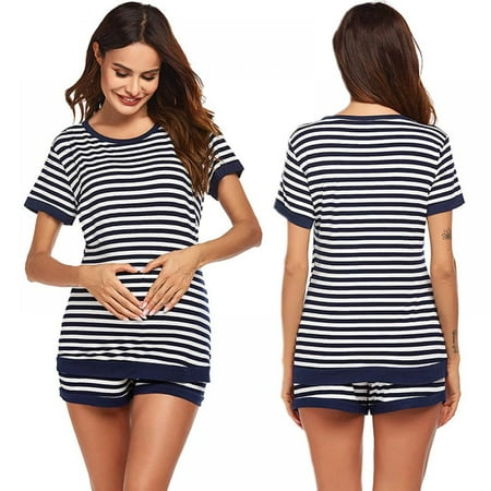 

Women’s Maternity Nursing Pajamas for Hospital Short Raglan Sleeve Baseball Pregnancy Breastfeeding Sleepwear Set