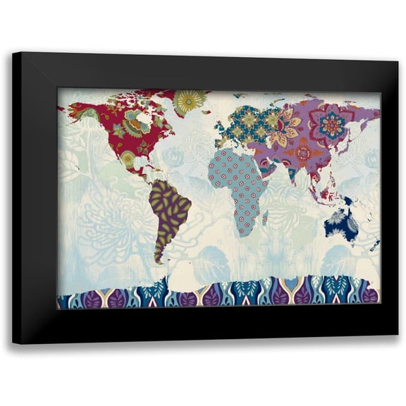 Loreth, Lanie 14x11 Black Modern Framed Museum Art Print Titled - Patchwork World Map