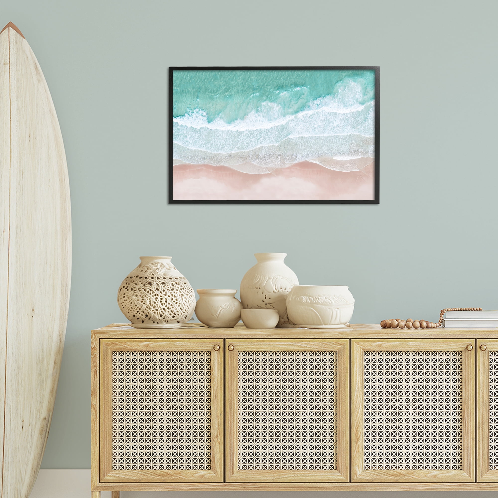 Stupell Industries Aerial Sea View Coastal Painting Black Framed Art Print Wall Art, 30 x 20
