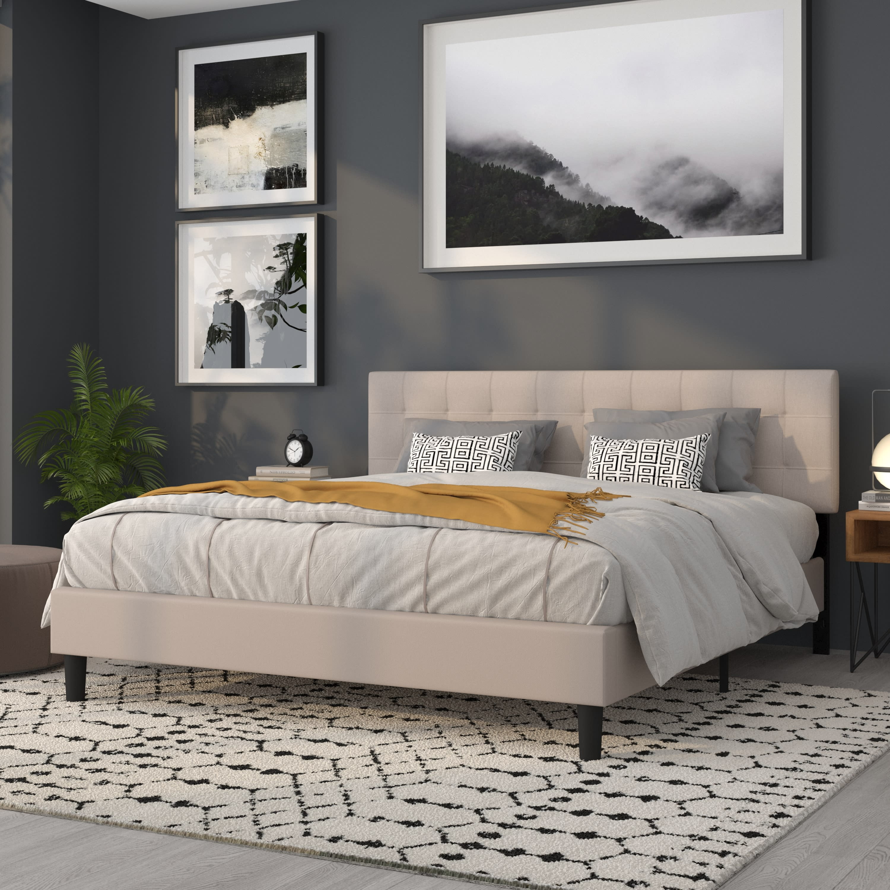 Flash Furniture Bedford Tufted Upholstered King Size Headboard in Beige Fabric