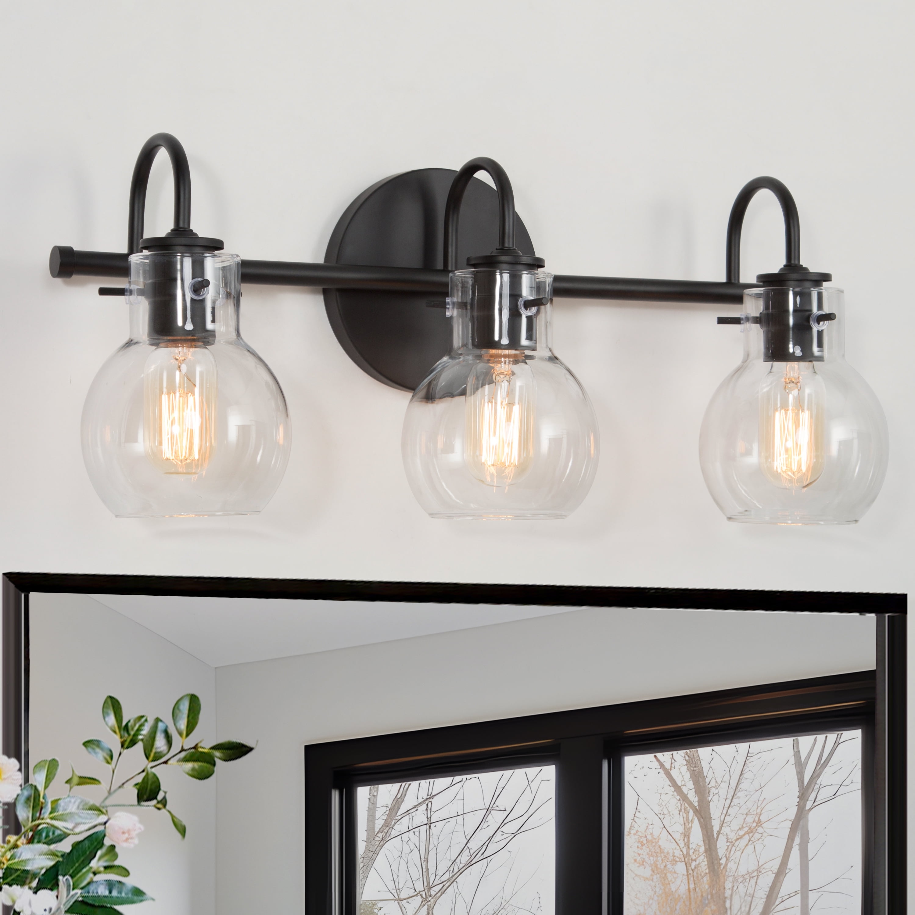 LNC Modern 3-Light Black Bathroom Vanity Light Fixture with Globe Clear Glass