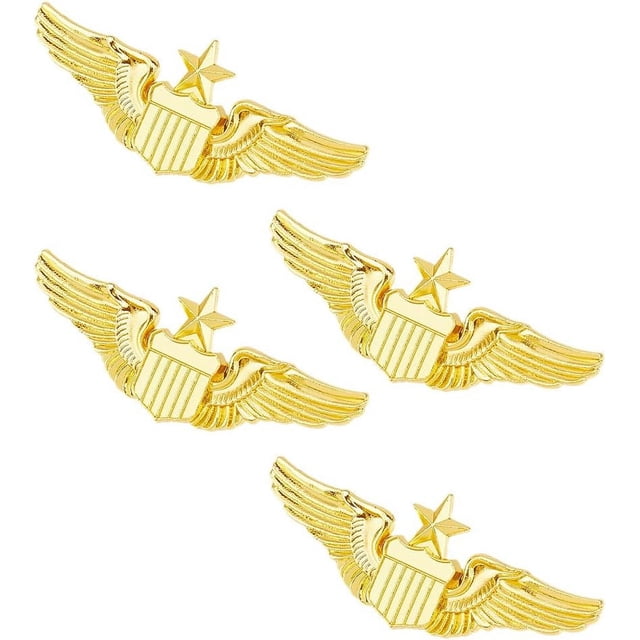 4 Pins de Alas de Aleación Dorada, Insignia de Piloto de 2.32'', Pins de Solapa para Disfraz, Broche, Pins de Alas de la Fuerza Aérea, Pin de Alas de Aviador Metálico para Gorra, Camisa, Uni