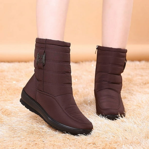 Botas de nieve cálidas de terciopelo de invierno para mujer, botas de algodón impermeables con cremallera lateral para mujer, zapatos casuales para mujer