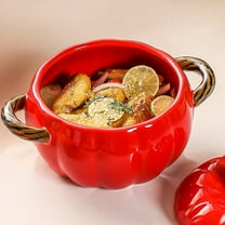 Ceramic Pumpkin Bowl, 800ML Halloween Thanksgiving Serving Bowl for Cereal Oatmeal Soup, Holiday Gift Idea Kitchenware(Red)