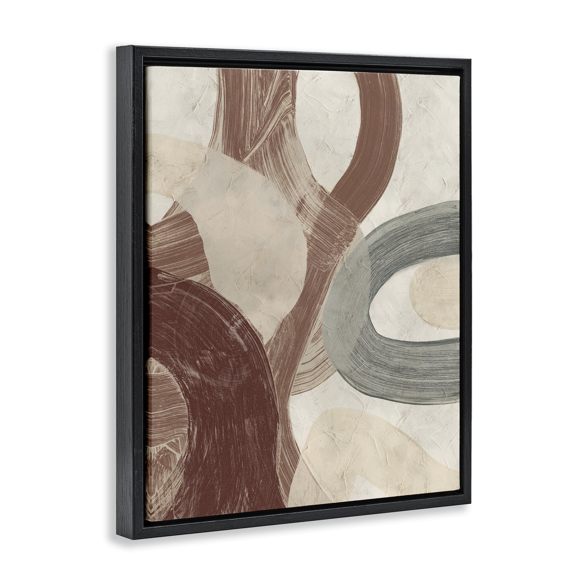 Stupell Industries Neutral Shapes Expression Abstract Painting Black Floater Framed Canvas Art Print Wall Art, 17 x 21