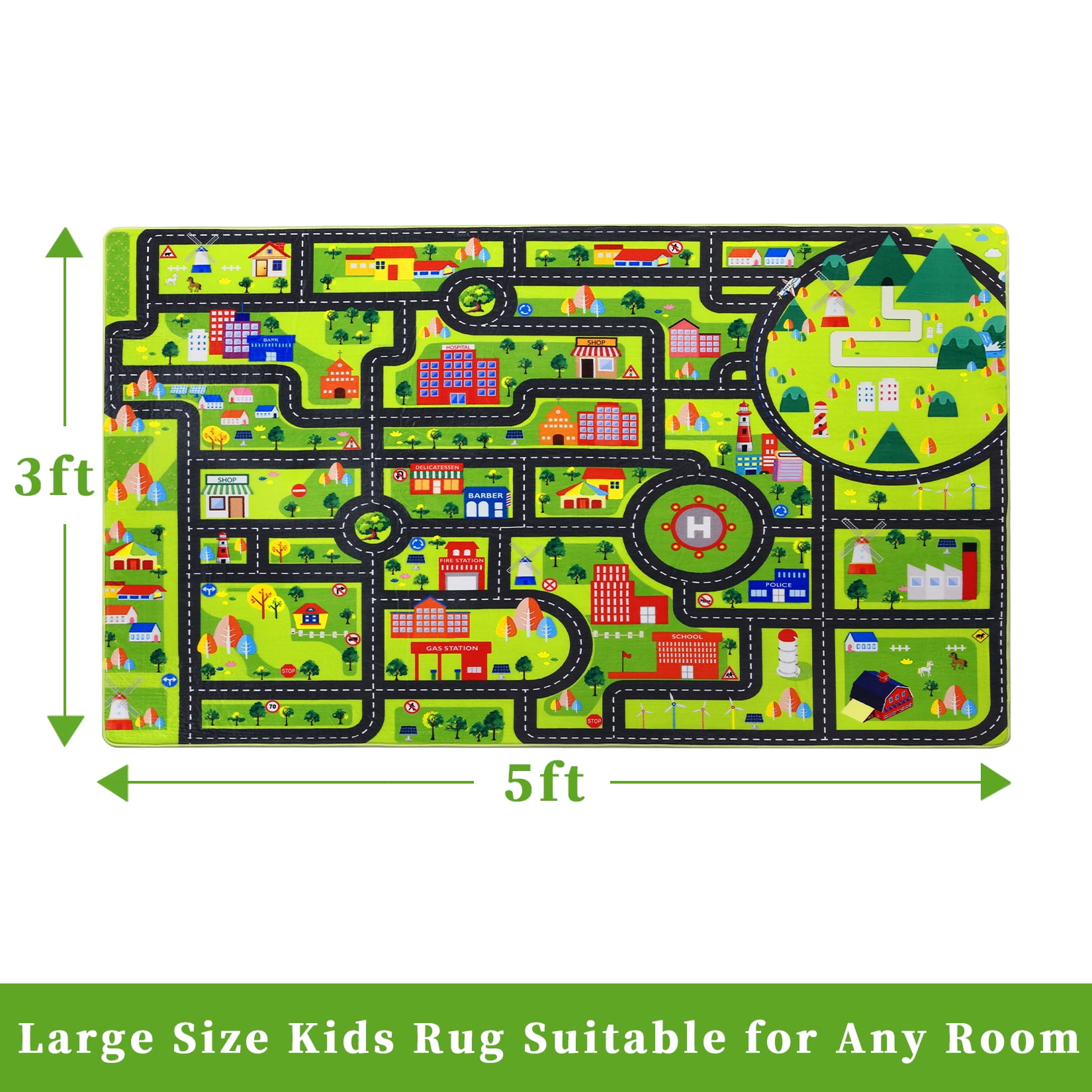 ChaoLink Kids Rug for Playroom Non Slip Kids Playmat Car Rug Road and Traffic Carpet Super Soft Thick Road Traffic Play Mat for Nursery Bedroom Boys Room ClassroomC