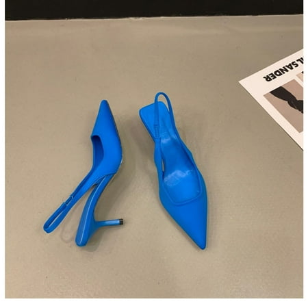 

HOLXI 2024 Women High heel Fabric Slingback Pumps Kitten Heel Pointed Toe Slip On Back Strap Sandals Mules Court Shoes