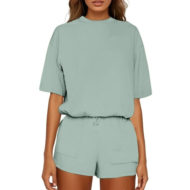 Conjunto informal holgado de color liso para mujer: diseño sencillo, ajuste cómodo, versátil para el uso diario, combinable con sandalias o zapatillas deportivas, varias tallas