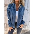 thumbnail image 4 of Women'S Solid Color Corduroy Jacket Minimalist Style Hooded Zip Front Coat Casual Outerwear Blue 4XL, 4 of 7