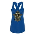 thumbnail image 2 of Wild Bobby, Brotherhood Biker Motorcycles Cross and Skull Pop Culture Ladies Racerback Tank Top, Royal, Medium, 2 of 3