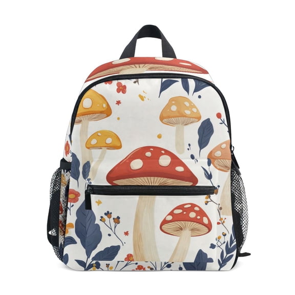 FORMRS Kids School Backpack with Front Zippered Pocket 12" Student Travel Daypack, White Mushroom