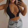thumbnail image 5 of Sexy Women Y2K Ring Halter Neck Vest Crop Top Bralet Leopard Bandage Club Tops, 5 of 11