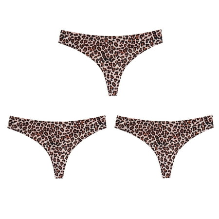 

Knosfe Womens Thong Underwear Low Rise Leopard T-Back Panties Seamless Underwear 3 Pack Multicolor XS