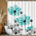 thumbnail image 2 of Unique Floral Shower Curtain for Bathroom Decor, Teal and Gray Daisy Flower Elegant Wildflower Design Farmhouse Shower Curtains with Hooks Set, 71 X 84 Inches, 2 of 6