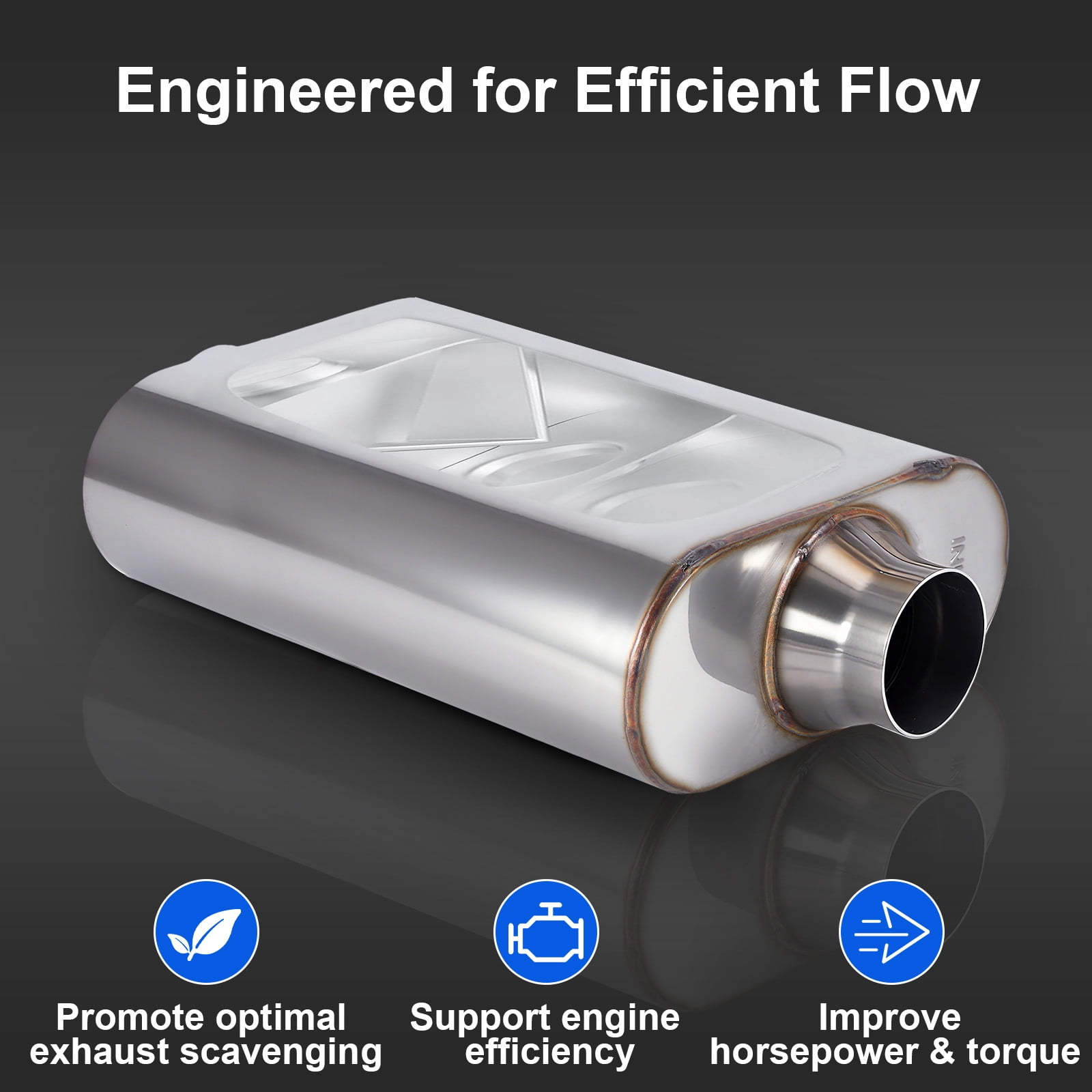 3" Inlet/Outlet Universal Exhaust Muffler, Stainless Steel Performance Muffler, 17" Overall Length Center-Center, Deep Aggressive Tone for Trucks, SUV, Muscle Cars