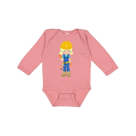 

Inktastic Cute Girl Construction Worker Blonde Hair Gift Baby Girl Long Sleeve Bodysuit