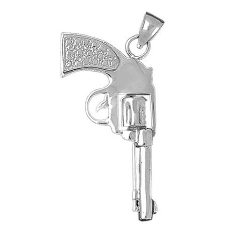 14K White Gold 3D Revolver Gun Pendant - 44 mm
