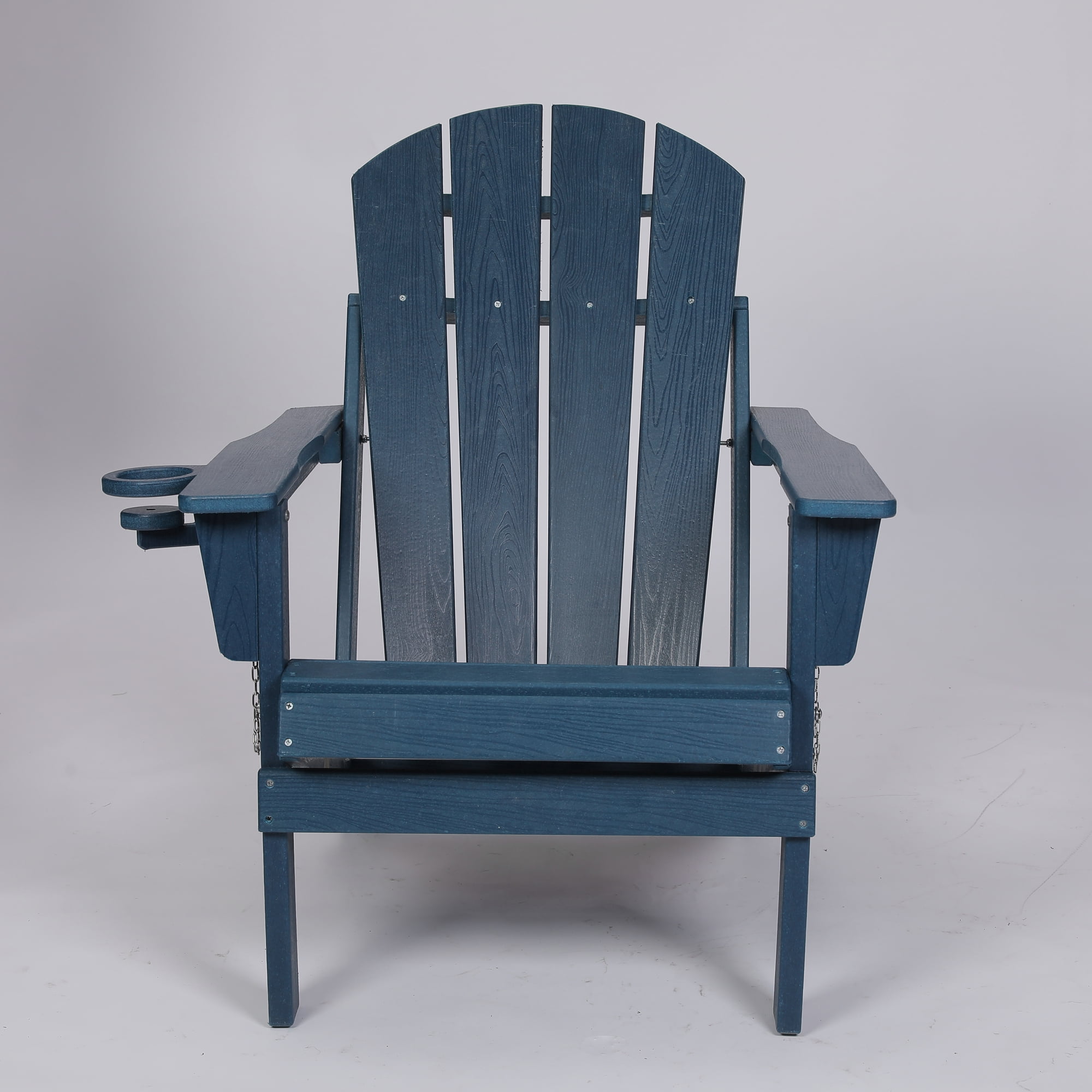 Adirondack Chair, Outdoor Chair, Folding Chair&nbsp;with Dual Cup Holder, HDPE Composite Folding Design and Wood Texture for Patio, Garden, Deck, Navy Blue
