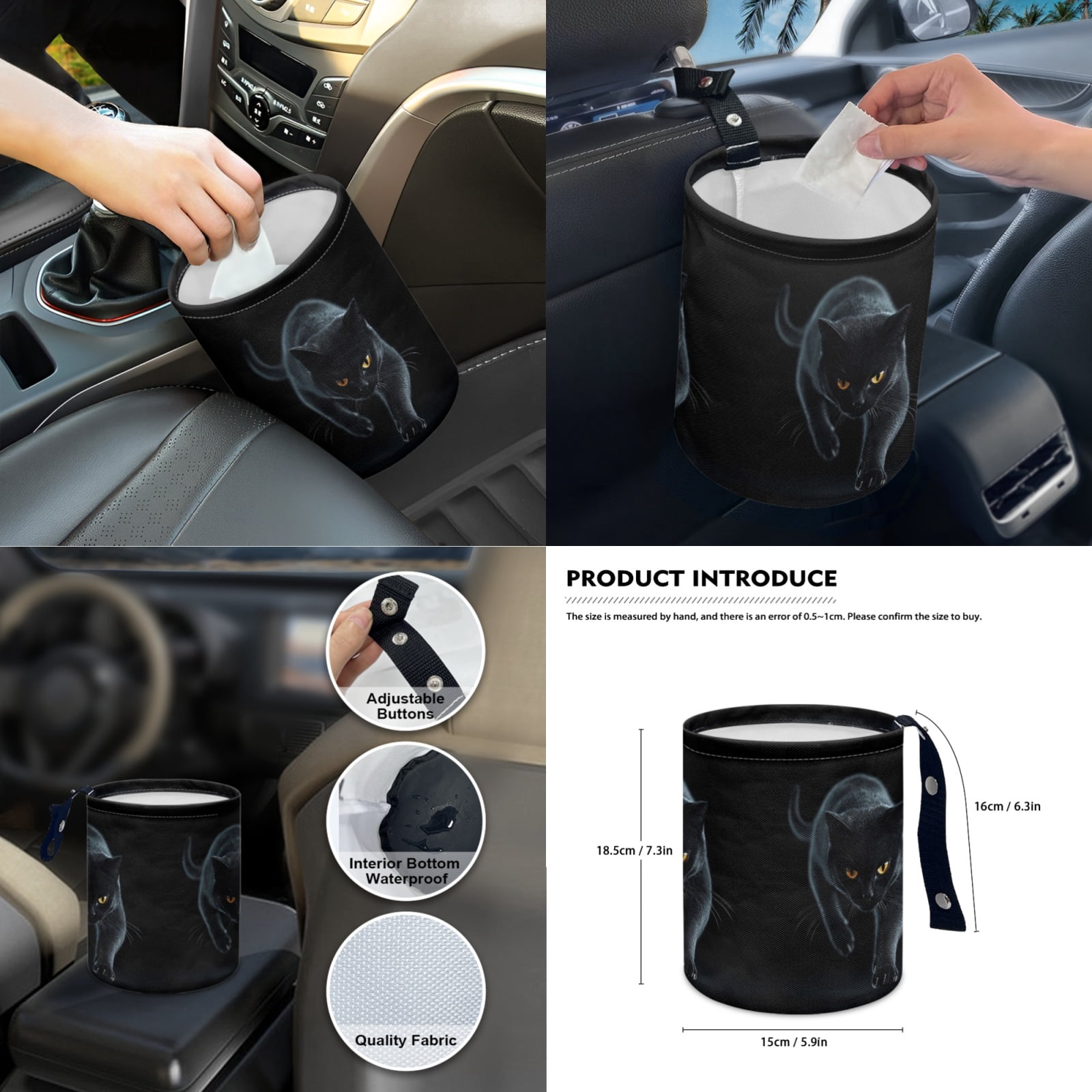 Jeiento Black Cat Car Seat Covers Front Back Seats Set of 14 Steering Wheel Cover Seatbelt Cushion Pad Trash Bin Armrest Cover Cushion Rearview Mirror Cover Gear Shift Knob Cover Set Cup Holder