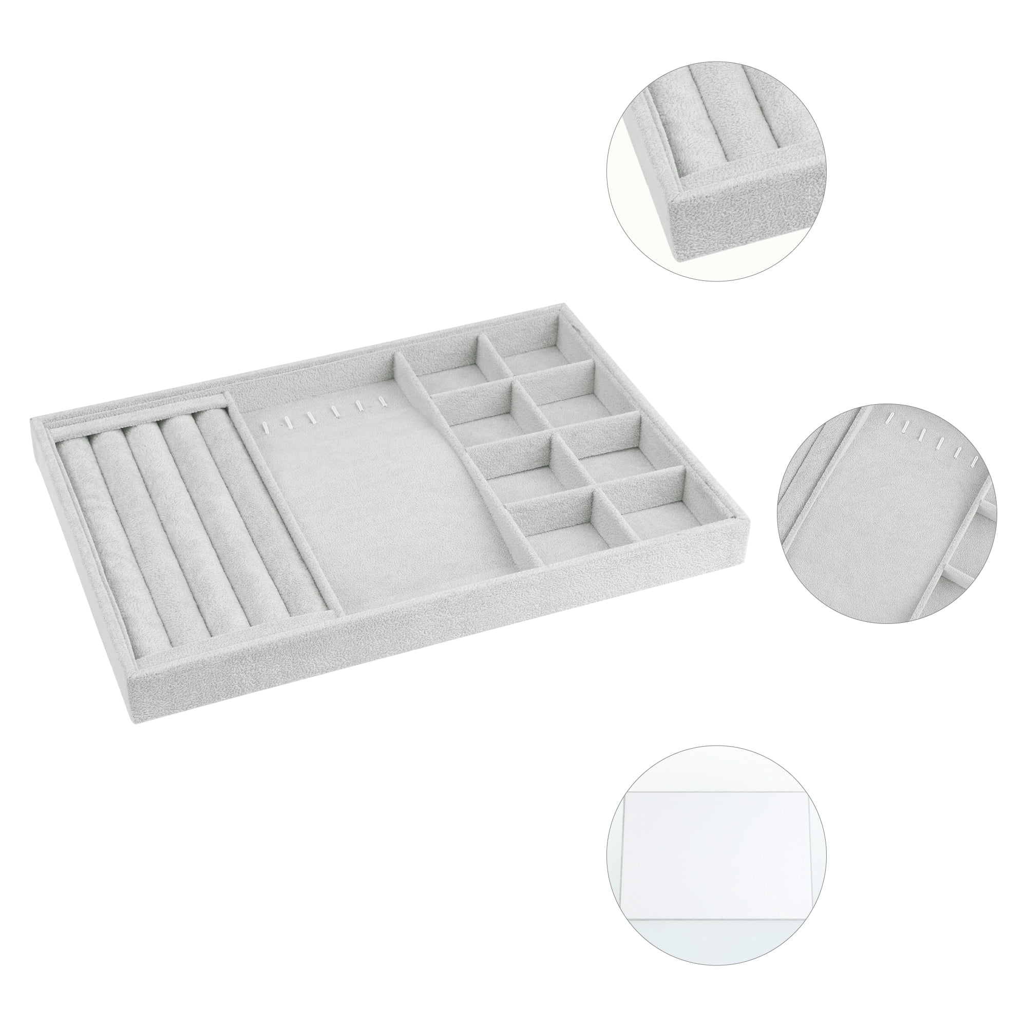 Unique Bargains Velvet Jewelry Organizer Trays with Removable Dividers Grey