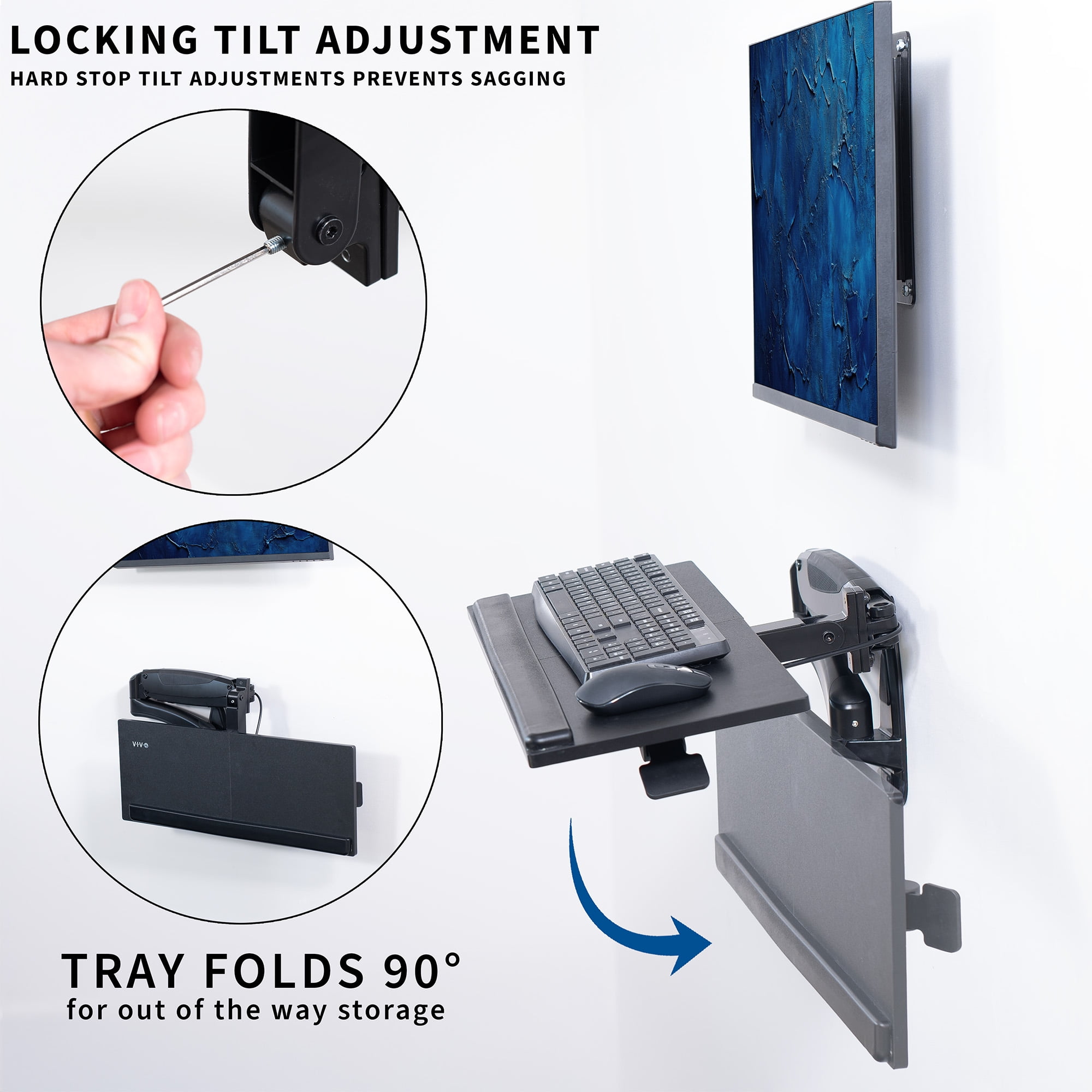 VIVO Pneumatic Keyboard & Mouse Platform Wall Mount, Keyboard Tray Arm