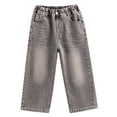 thumbnail image 6 of GXWEA Boys Jeans Boys Grey Washed Wide Leg Jeans Kids Loose Straight Denim Pants Spring Casual Outfit（Coffee,5-6 Years）, 6 of 9