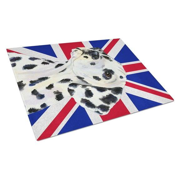 Caroline's Treasures Dalmatian with English Union Jack British Flag Glass Cutting Board Large Size