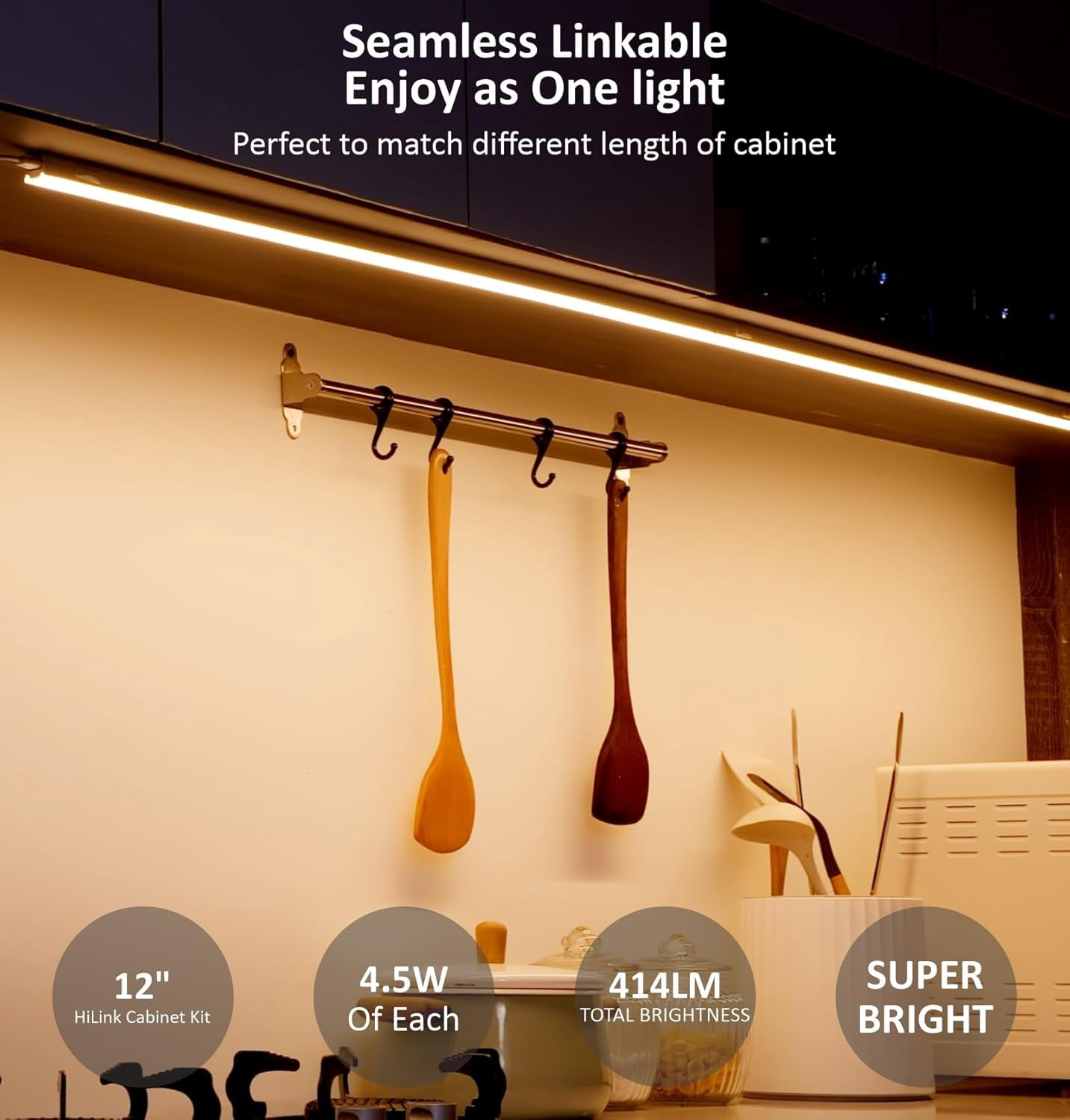 Under Cabinet Lighting Plug in, 12 Inch 1 Pc, Linkable AC120V 3CCT 3000K/4000K/5000K Ultra Slim, LED Lights for Counter Light, Kitchen, Shelf, Sink, Workshop, Desk，White