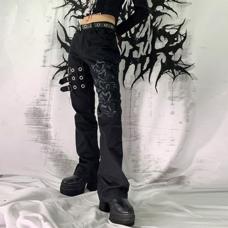 Bandage Low Waist Cargo Pants Gothic Punk Baggy Retro Kawaii Trousers  Grunge Green Zipper Jeans Women Korean Sweatpants