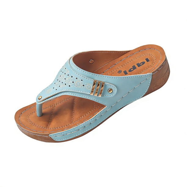 Casual Sandalias de Cuña de las Mujeres Metal Recortado Perforado Flip Flop Mules, Sandalias de las Mujeres Cómodas Tamaño Plus Primavera Verano Respirable